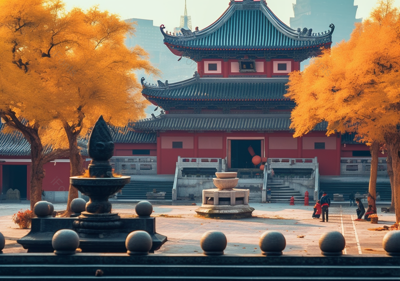 秋天秋色古老的寺庙黄色的树叶,高清,摄影图,摄影图片,图片大全,摄影图免费下载